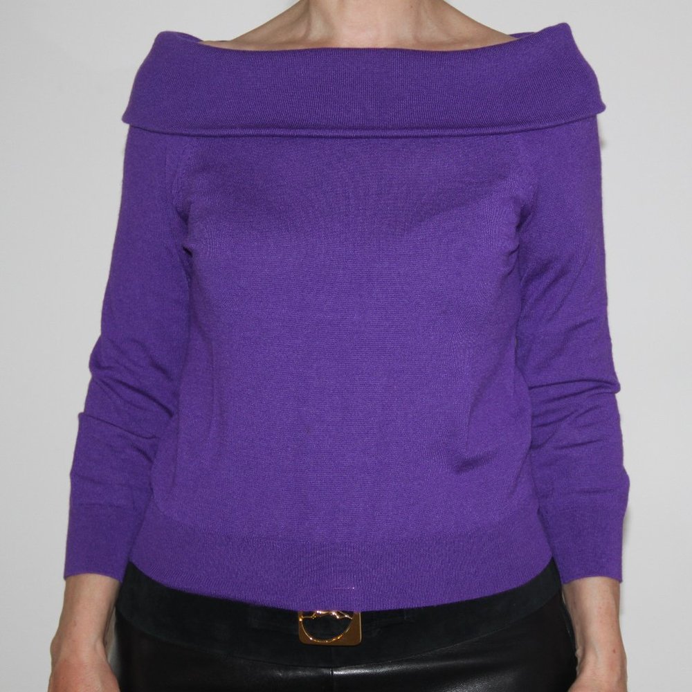 Celine Paris Luxury Cashmere Blend Knit Purple Sweater Cowl Neck Pullover Sz M